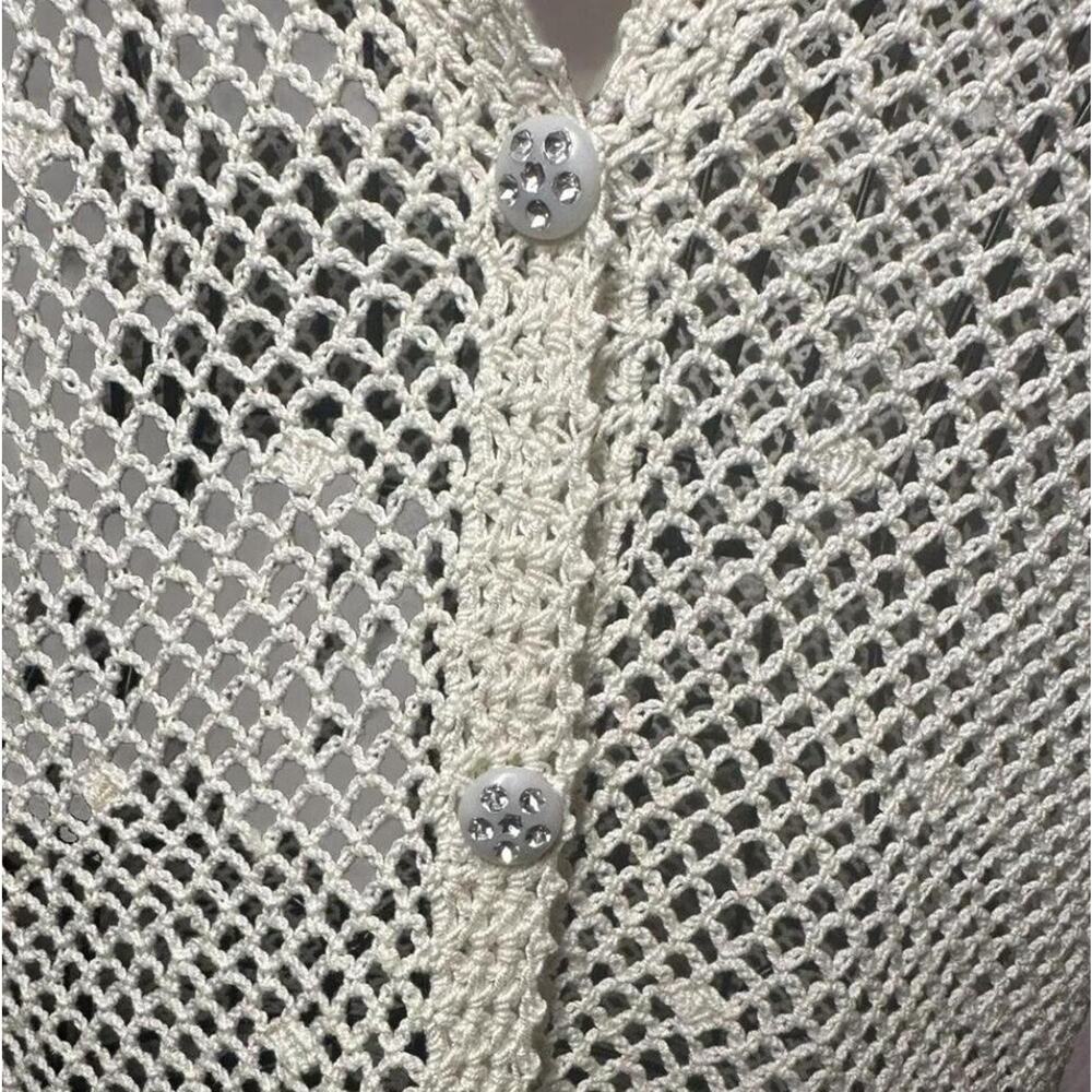 VTG Crochet Knit Vest Boho Festival Cottagecore Handcrafted Style‎ Top Cream S - Picture 7 of 11